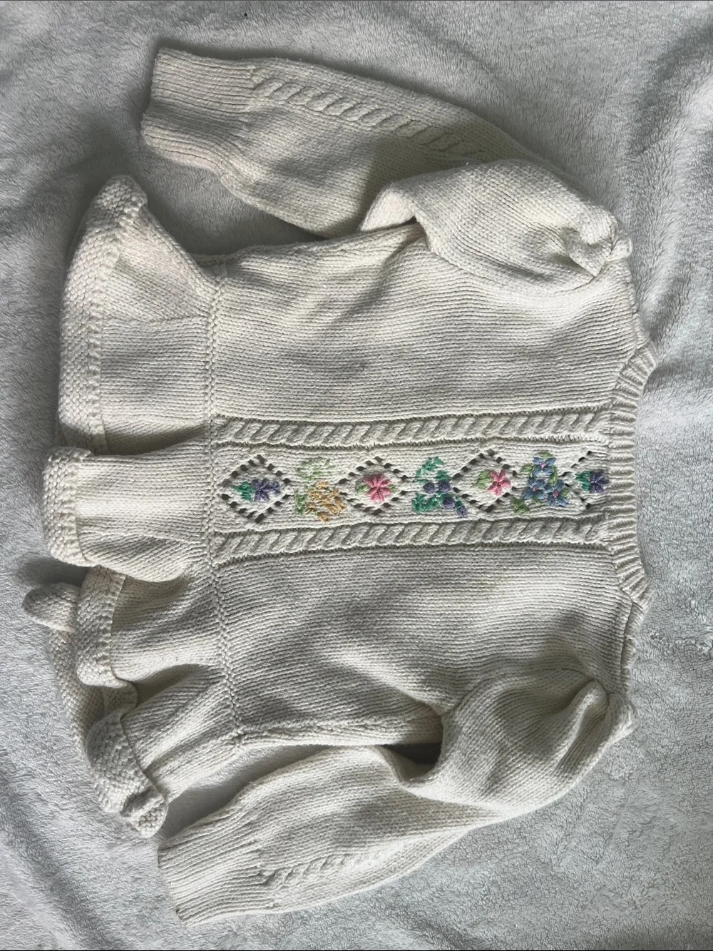 Ralph Lauren Cream Knit Cardigan with Pastel Floral Embroidery